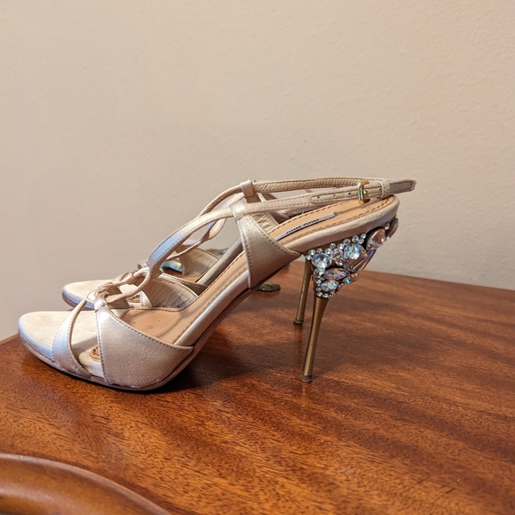 MIU MIU slingback satin crystal stiletto sandal heels - Picture 5 of 12